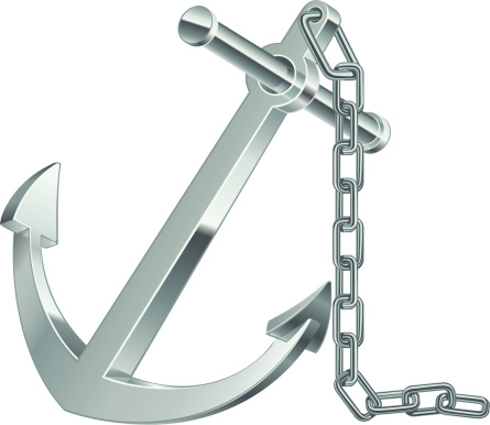 Vector illustration. Ship's anchor and chain attached to it.