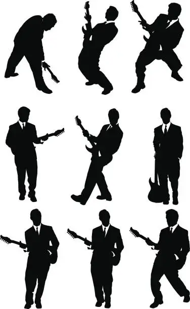 Vector illustration of Rock star playing guitar in a business suit