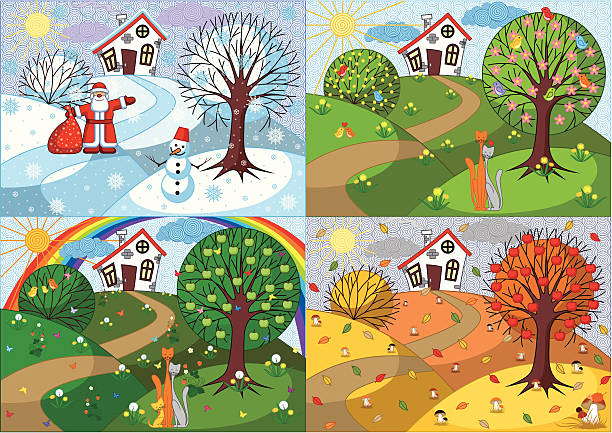 illustrazioni stock, clip art, cartoni animati e icone di tendenza di four seasons - dandelion snow immagine