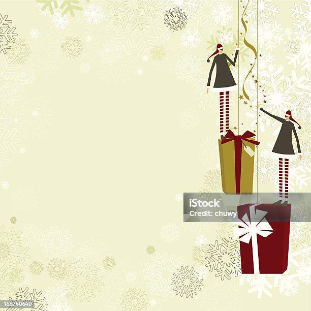 Elves И Рождественские Подарки Фон — стоковая векторная графика и другие изображения на тему Без людей - Без людей, Векторная графика, Иллюстрация