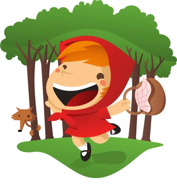 Vector illustration of Illustration of Little Red Riding Hood with wolf behind her