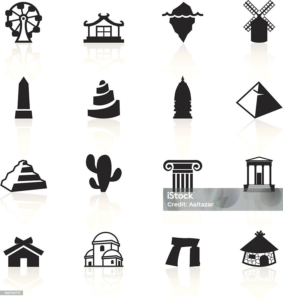 Negro símbolos de viajes - arte vectorial de Obelisco libre de derechos