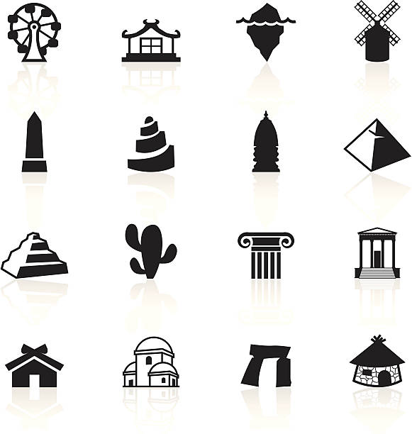 Black Symbols - Travel Travel destinations & monuments related icons. houses in antarctica stock illustrations