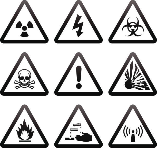 ilustrações, clipart, desenhos animados e ícones de simples sinais de alerta - flammable