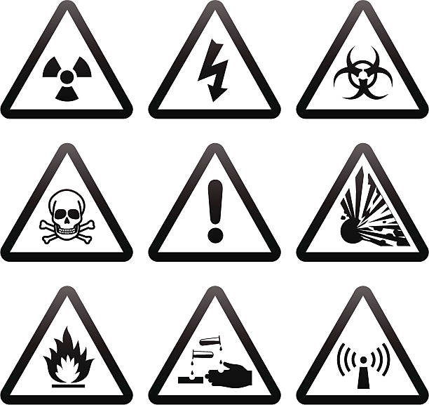 Simple Warning Signs Collection of standard Warning Signs. flammable stock illustrations