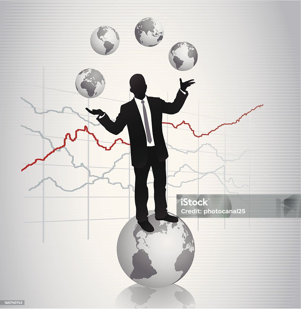 Master of the World Businessman playing as a juggler with several world globes. Achievement stock vector