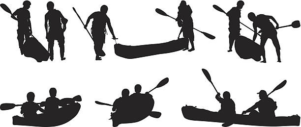 ご友人カヌーイング - silhouette kayaking kayak action点のイラスト素材／クリップアート素材／マンガ素材／アイコン素材