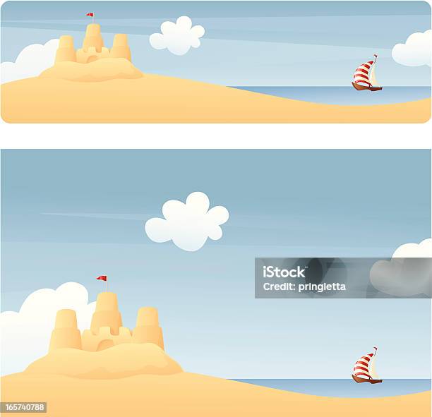 Estate Banner - Immagini vettoriali stock e altre immagini di Castello di sabbia - Struttura - Castello di sabbia - Struttura, Banner web, Barca a vela