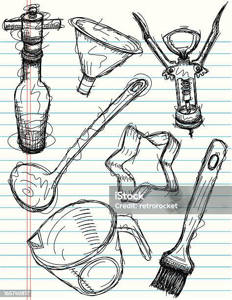 Pozycja Przybory Kuchenne - Stockowe grafiki wektorowe i więcej obrazów Lineart - Lineart, Abstrakcja, Gotować