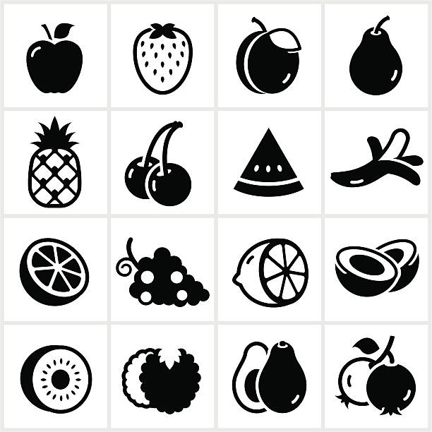 czarny owoców ikony - peach fruit portion orange stock illustrations