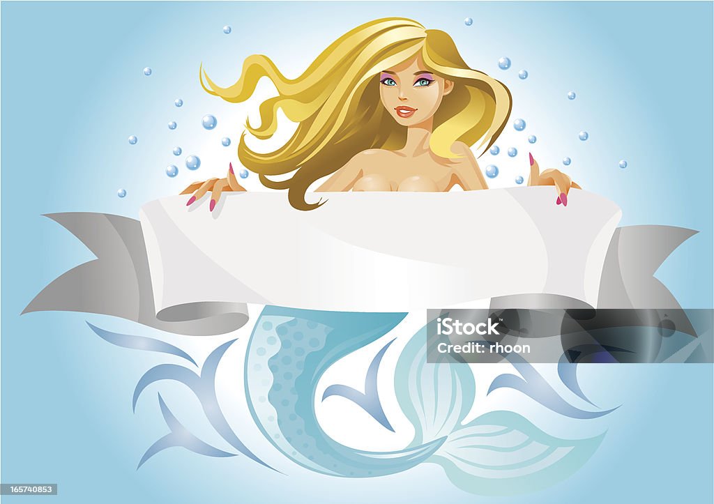 Sirena con banner - arte vettoriale royalty-free di Sirena - Essere acquatico