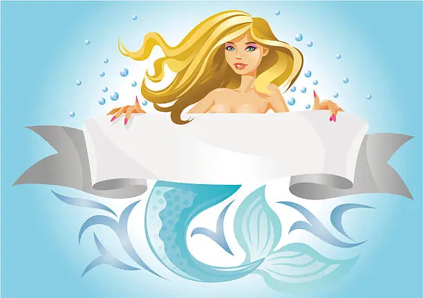 Vector illustration of Mermaid with banner