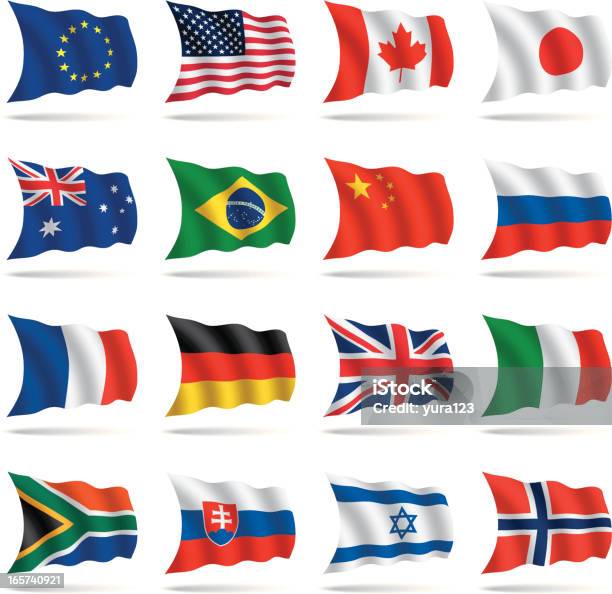 A Group Of World Flags On A White Background Stock Illustration - Download Image Now - Flag, Brazil, China - East Asia