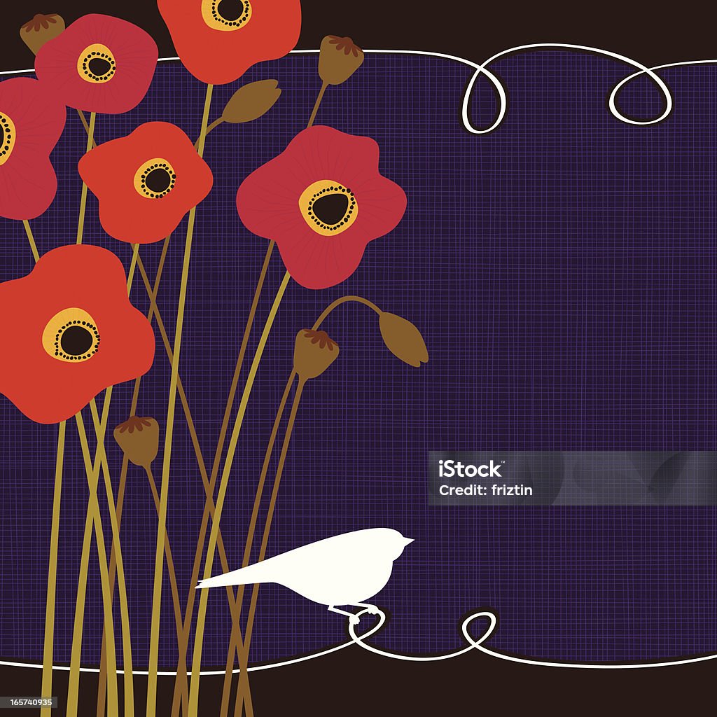 Poppies y bird - arte vectorial de Diseño floral libre de derechos