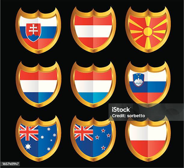 Flaga Państwowa Shield Zestaw Ikon - Stockowe grafiki wektorowe i więcej obrazów Australia - Australia, Austria, Autorytet