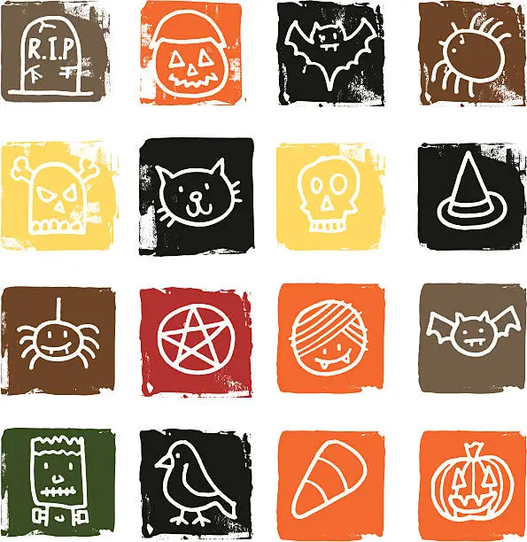 Vector illustration of Halloween icon blocks