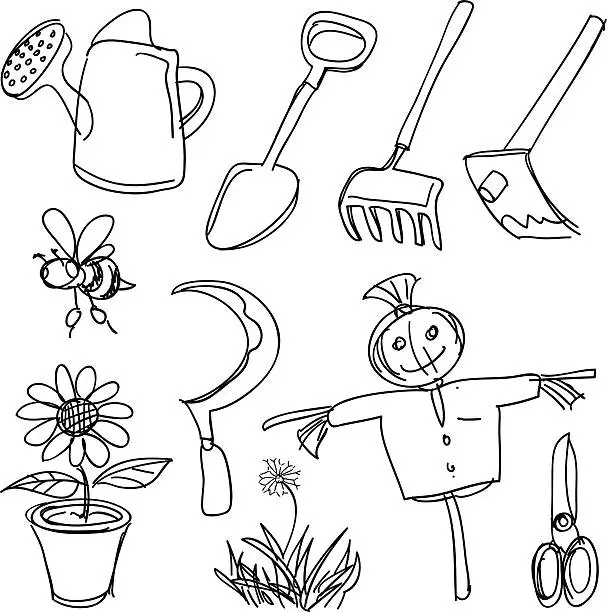 Vector illustration of Farming tools collection