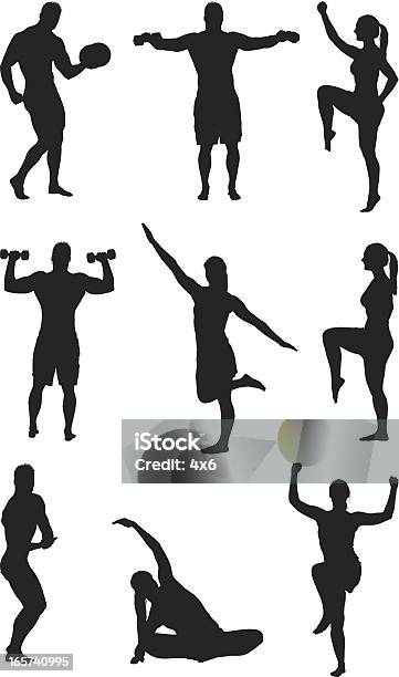 Uscite Di Lavoro Fitness Uomo E Donna - Immagini vettoriali stock e altre immagini di Donne - Donne, Scontornabile, Vettoriale