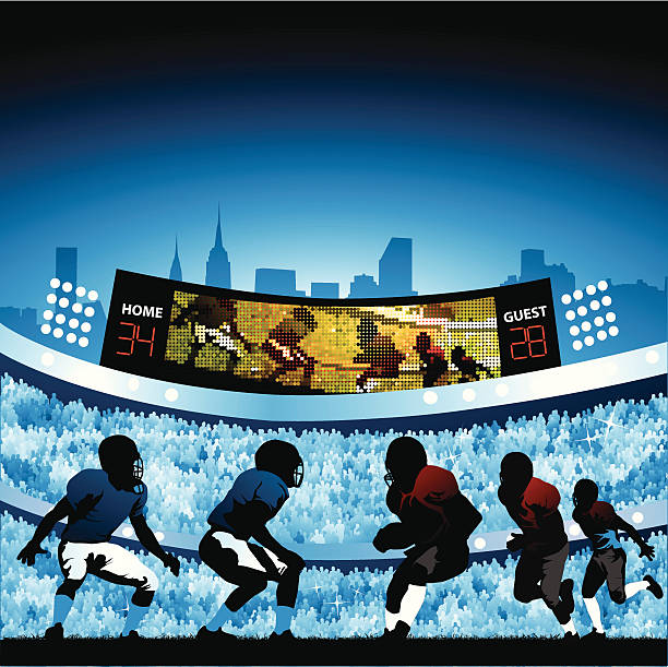 ilustrações de stock, clip art, desenhos animados e ícones de jogo de futebol no estádio embalado - american football stadium illustrations