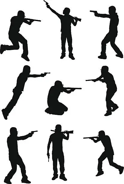 Vector illustration of Men with guns action gun play