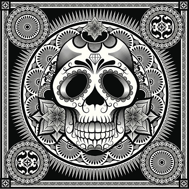 illustrazioni stock, clip art, cartoni animati e icone di tendenza di zucchero teschio messicano - skull tattoo vector flower