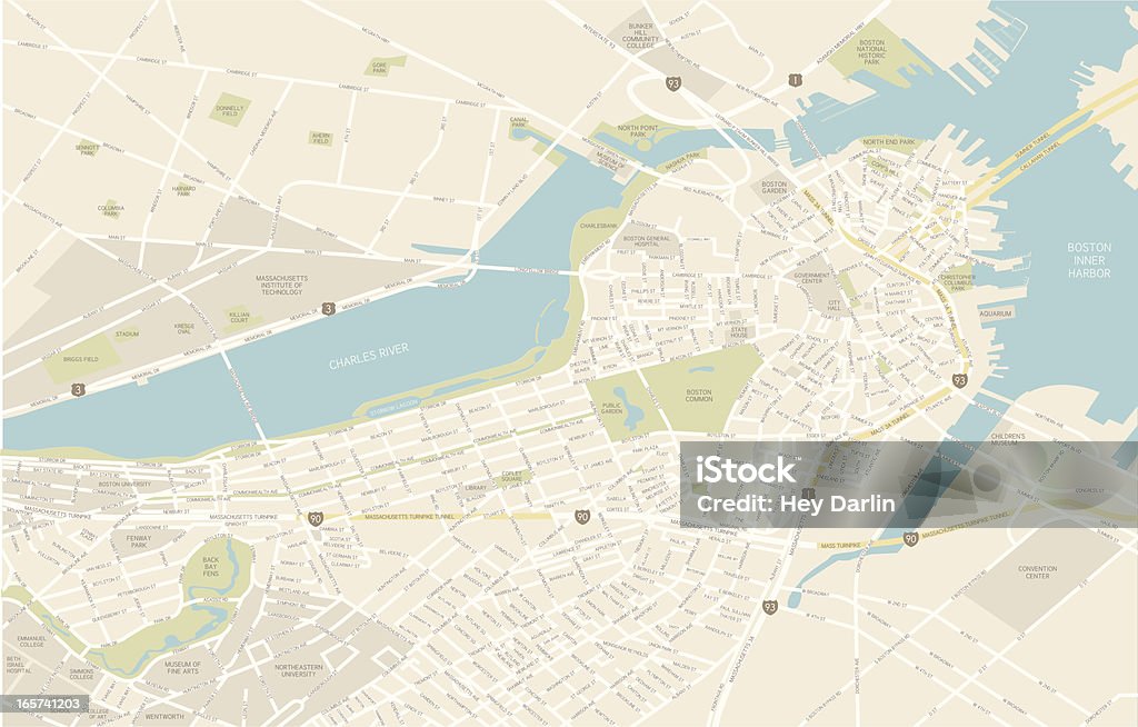 Boston centrum mapy - Grafika wektorowa royalty-free (Boston - Stan Massachusetts)