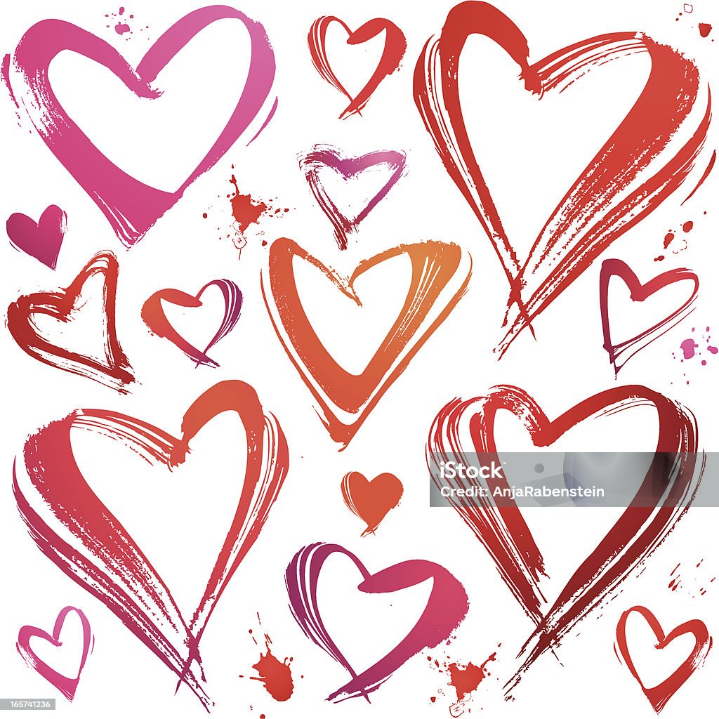 Conjunto de corazones, pintado de estilo Grunge, ilustración de mano - arte vectorial de Ilustración libre de derechos