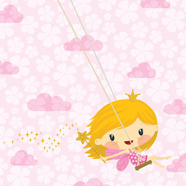 ilustraciones, imágenes clip art, dibujos animados e iconos de stock de linda pequeñas hadas princess/rosa feliz cumpleaños ilustración vectorial - flower backgrounds single flower copy space