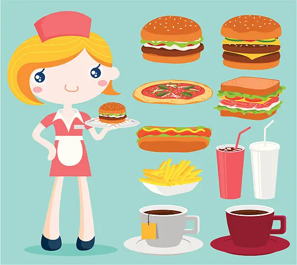 Vector illustration of Fast Food Shop Waitress
