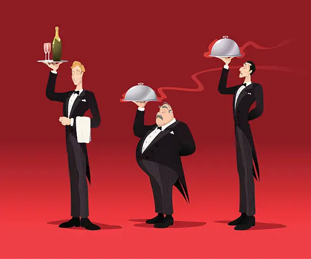 Vector illustration of Silver service waiters