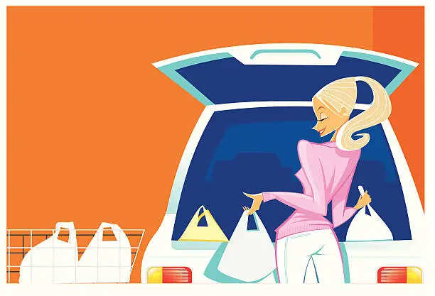 Vector illustration of Beautiful young woman shopping