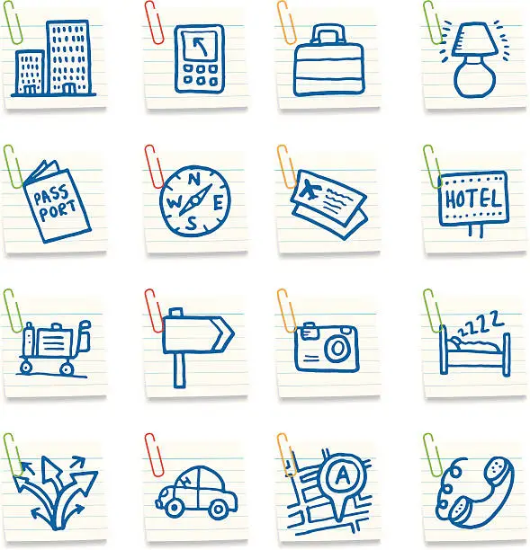 Vector illustration of Travel and location post it notes