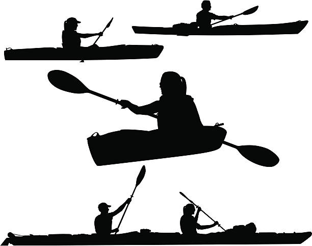 каякинг силуэты - rowing rowboat sport rowing oar stock illustrations