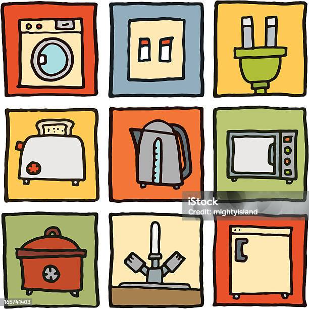 In The Kitchen Block Icon Set Stock Illustration - Download Image Now - Freezer, Refrigerator, Crock Pot