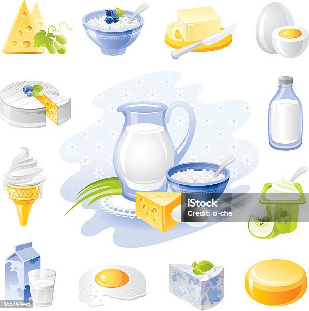 Фермы Еда Икона Set Молочный И Птицы Продуктов — стоковая векторная графика и другие изображения на тему Молочный продукт - Молочный продукт, Молочная ферма, Молоко