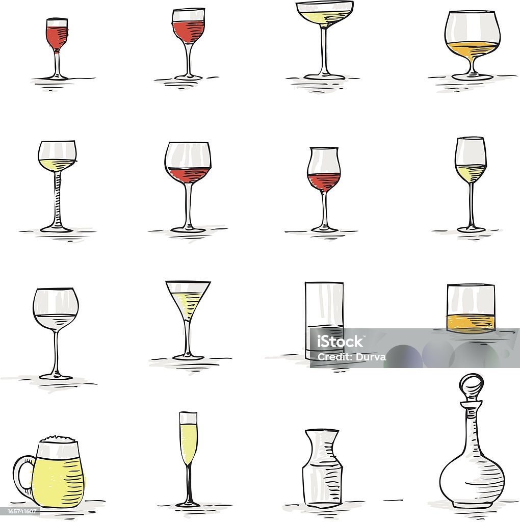 Set of Glass A set with 12 types of glass to wine, water, juice ecc. Martini Glass stock vector