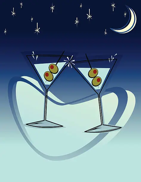 Vector illustration of Retro Evening Cocktails