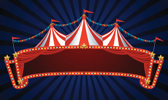 Banner with a circus tent on top. Everything is organized into 4 layers. 