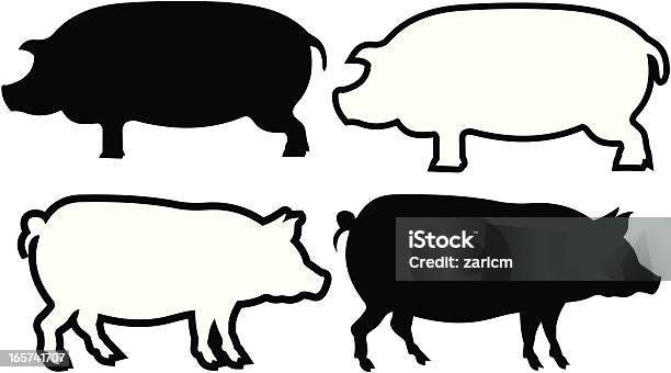 Ilustración de Cerdo y más Vectores Libres de Derechos de Animal - Animal, Animal doméstico, Blanco y negro
