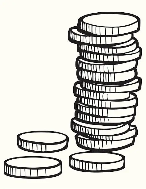 Vector illustration of Stack of Coins in Black and White