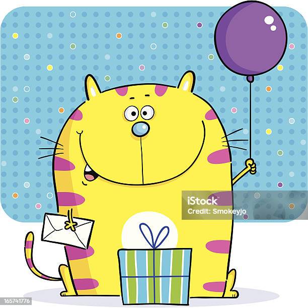 Vetores de Gatinho Balão e mais imagens de Cartão de Aniversário - Cartão de Aniversário, Gato doméstico, Aniversário