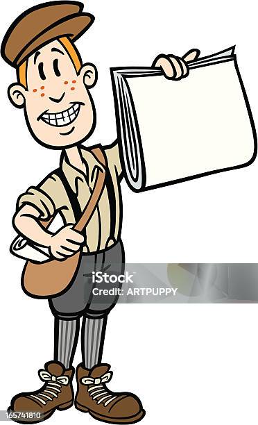 Cartoon Paper Boy Stock Illustration - Download Image Now - Newspaper, Child, Old-fashioned