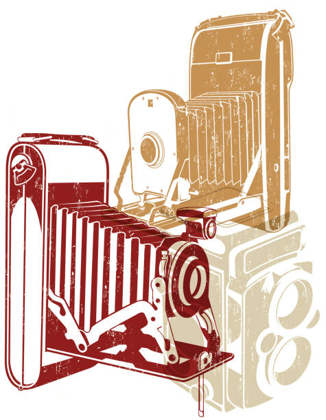istock A drawing of 3 vintage cameras in red, brown and cream 165741825