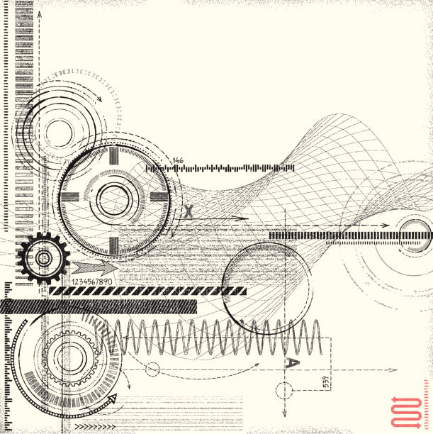 ilustrações, clipart, desenhos animados e ícones de desenho técnico grunge - industry dirty gear equipment