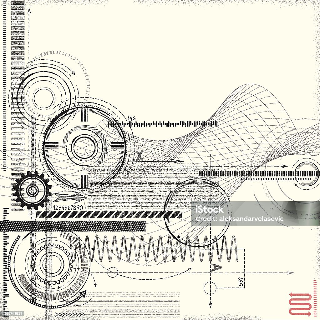 Grunge Technical Drawing Abstract grunge technical drawing. All elements are separate. Layered, global colors used.Hi res jpeg included.More works like this linked below. Plan - Document stock vector