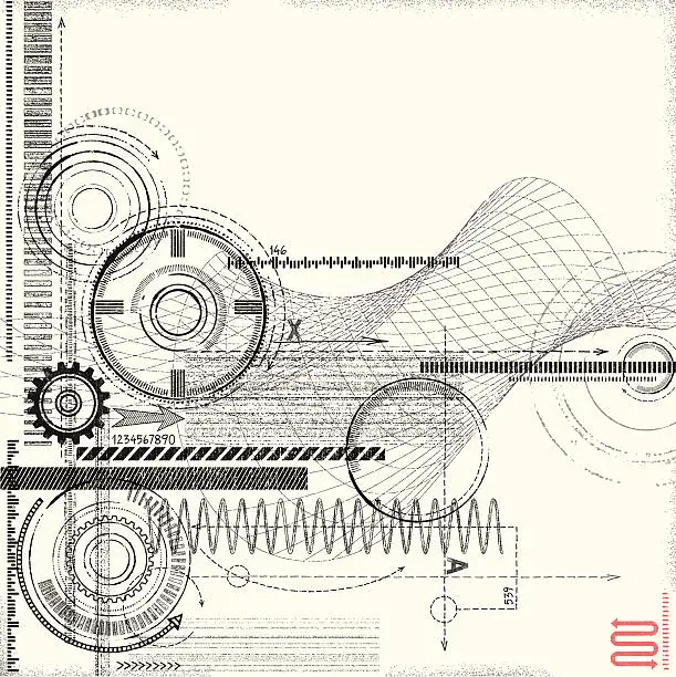 Vector illustration of Grunge Technical Drawing