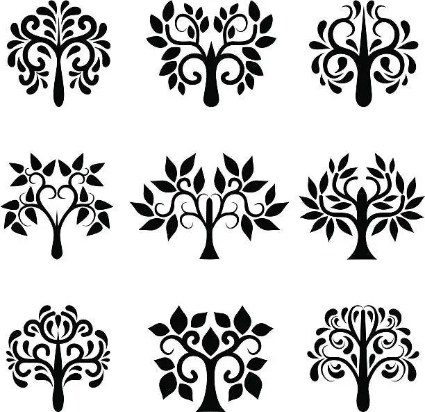 Vector illustration of Set of decorative trees