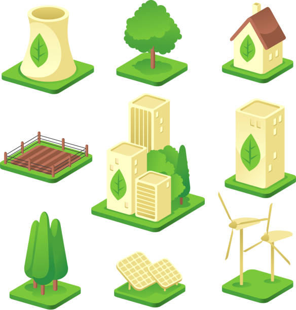 ecologic stadt grünen ökologischen bauwerk natürlichen energien power generation - web 2 0 stock-grafiken, -clipart, -cartoons und -symbole