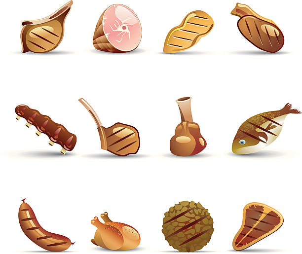 Grilled Meat Icons http://www.cumulocreative.com/istock/File Types.jpg roasted prime rib illustrations stock illustrations