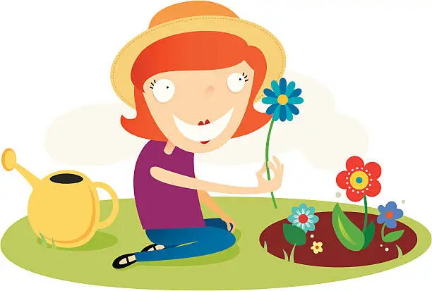 Vector illustration of Woman Gardening